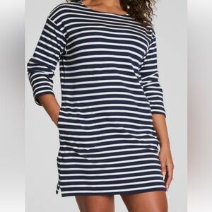 Spanx NWT Striped Red and off White cotton Boatneck dress with pockets
